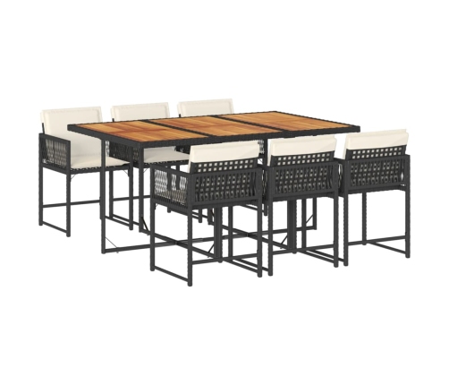 Set de comedor de jardín 7 pzas y cojines ratán sintético negro
