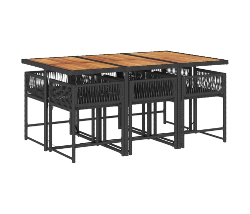 Set de comedor de jardín 7 pzas y cojines ratán sintético negro