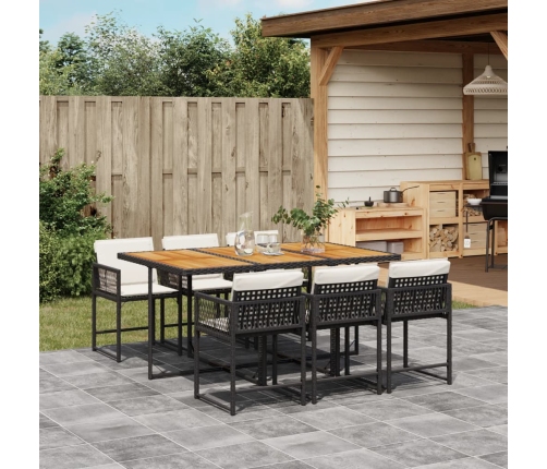 Set de comedor de jardín 7 pzas y cojines ratán sintético negro