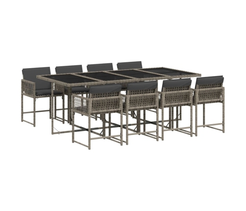 Set comedor jardín 9 pzas y cojines ratán sintético gris