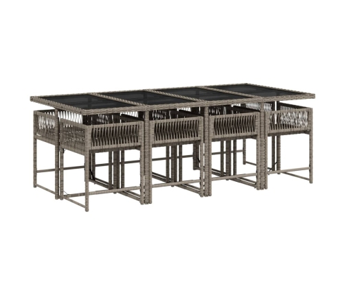 Set comedor jardín 9 pzas y cojines ratán sintético gris