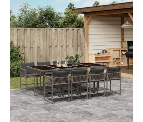 Set comedor jardín 9 pzas y cojines ratán sintético gris