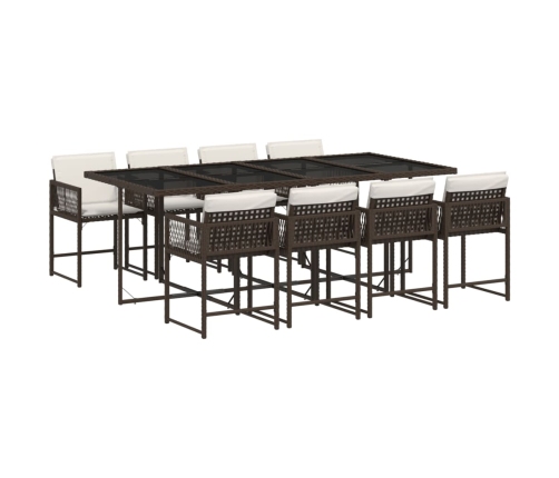 Set comedor para jardín 9 pzas y cojines ratán sintético marrón