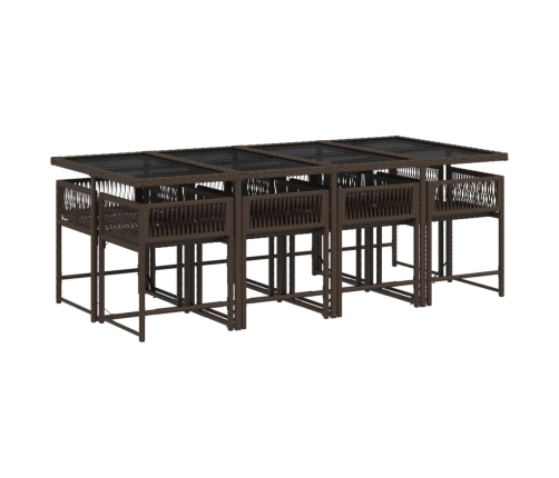 Set comedor para jardín 9 pzas y cojines ratán sintético marrón