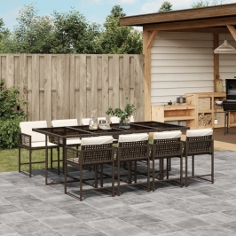 Set comedor para jardín 9 pzas y cojines ratán sintético marrón