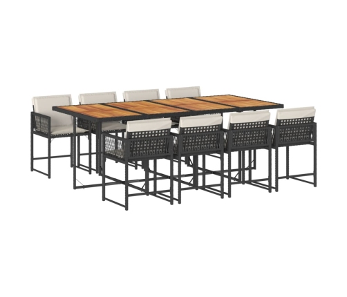 Set de comedor de jardín 9 pzas y cojines ratán sintético negro