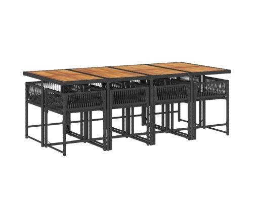 Set de comedor de jardín 9 pzas y cojines ratán sintético negro