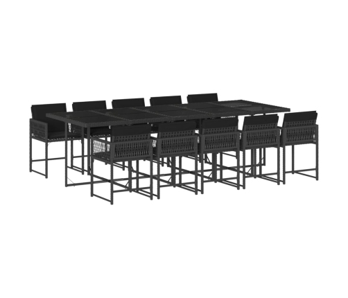 Set de comedor jardín 11 pzas con cojines ratán sintético negro