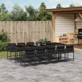 Set de comedor jardín 11 pzas con cojines ratán sintético negro