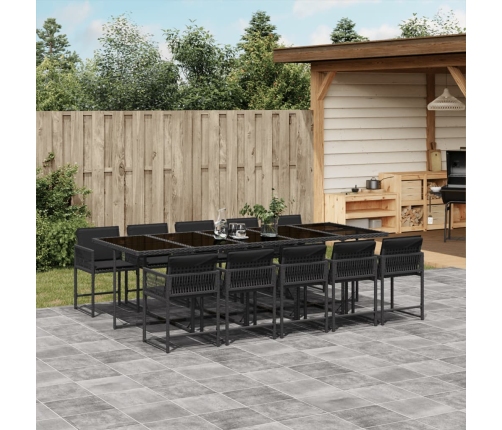 Set de comedor jardín 11 pzas con cojines ratán sintético negro