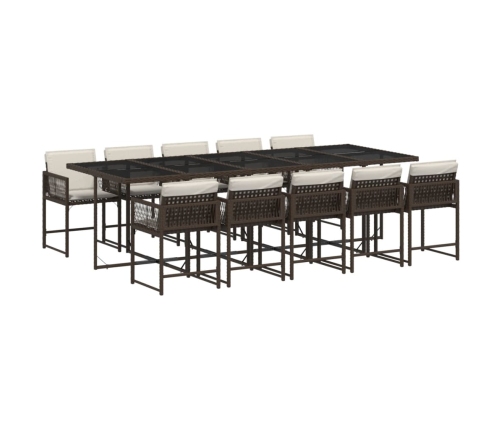 Set comedor de jardín 11 pzas y cojines ratán sintético marrón
