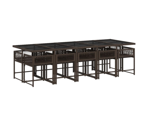 Set comedor de jardín 11 pzas y cojines ratán sintético marrón