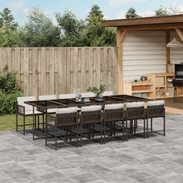 Set comedor de jardín 11 pzas y cojines ratán sintético marrón