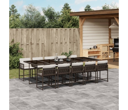 Set comedor de jardín 11 pzas y cojines ratán sintético marrón