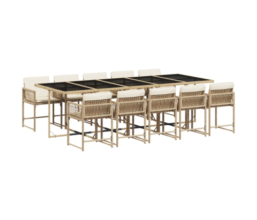 Set comedor de jardín 11 pzas con cojines ratán sintético beige