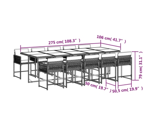 Set comedor de jardín 11 pzas con cojines ratán sintético beige