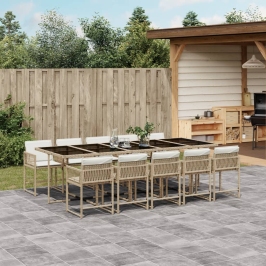 Set comedor de jardín 11 pzas con cojines ratán sintético beige