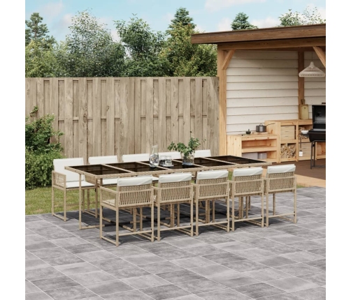 Set comedor de jardín 11 pzas con cojines ratán sintético beige