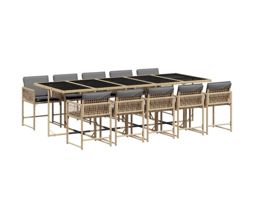 Set comedor de jardín 11 pzas con cojines ratán sintético beige
