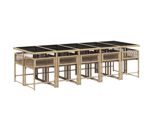 Set comedor de jardín 11 pzas con cojines ratán sintético beige