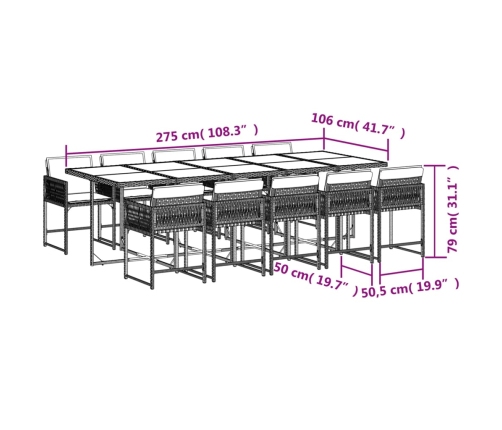 Set comedor de jardín 11 pzas con cojines ratán sintético beige