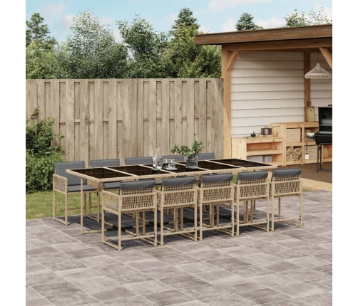 Set comedor de jardín 11 pzas con cojines ratán sintético beige