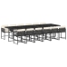 Set comedor de jardín con cojines 13 pzas ratán sintético negro