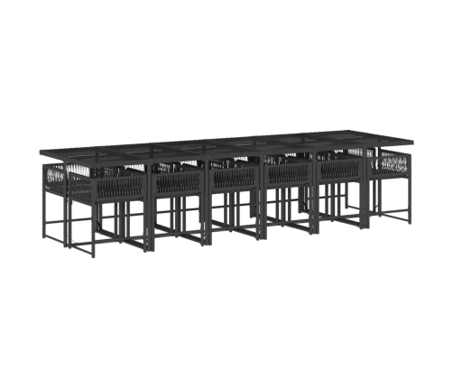 Set comedor de jardín con cojines 13 pzas ratán sintético negro