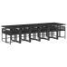 Set comedor de jardín con cojines 13 pzas ratán sintético negro