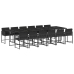 Set comedor de jardín con cojines 13 pzas ratán sintético negro