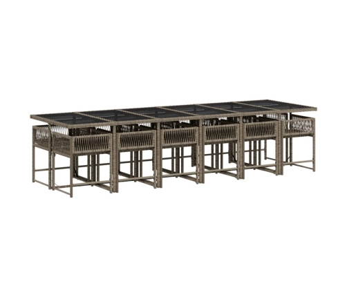 Set comedor de jardín con cojines 13 pzas ratán sintético gris