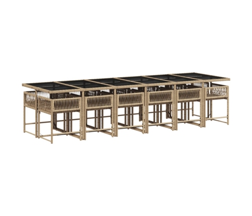 Set comedor de jardín con cojines 13 pzas ratán sintético beige