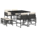 Set de comedor de jardín 9 pzas y cojines ratán sintético negro