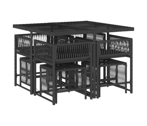 Set de comedor de jardín 9 pzas y cojines ratán sintético negro
