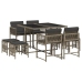 Set comedor jardín 9 pzas y cojines ratán sintético gris