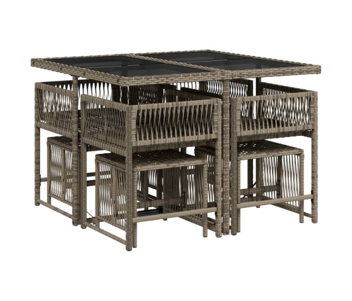 Set comedor jardín 9 pzas y cojines ratán sintético gris