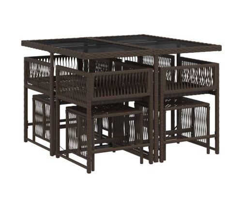 Set comedor para jardín 9 pzas y cojines ratán sintético marrón