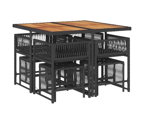 Set de comedor de jardín 9 pzas y cojines ratán sintético negro