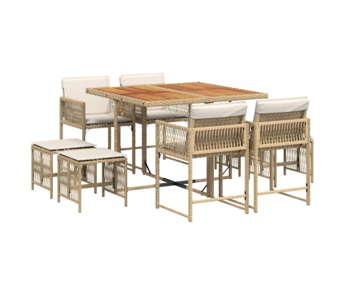 Set comedor de jardín 9 pzas con cojines ratán sintético beige