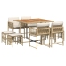 Set comedor de jardín 9 pzas con cojines ratán sintético beige