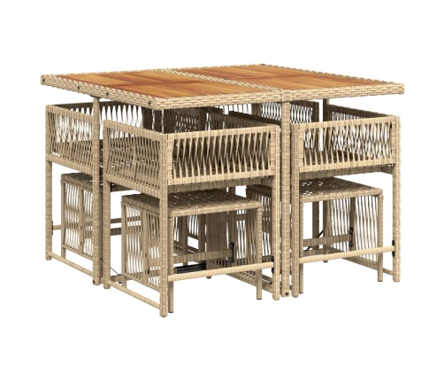 Set comedor de jardín 9 pzas con cojines ratán sintético beige
