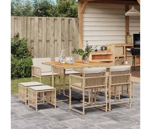 Set comedor de jardín 9 pzas con cojines ratán sintético beige
