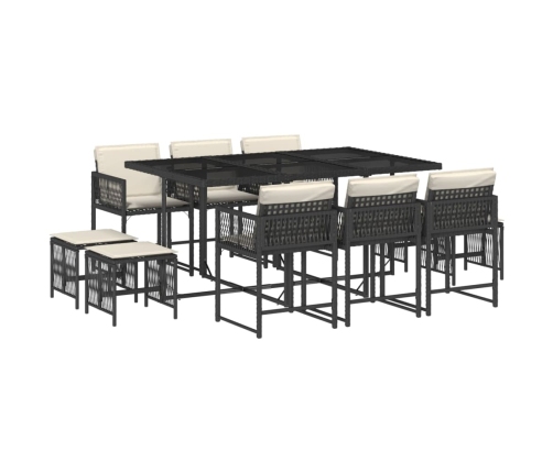 Set de comedor jardín 11 pzas con cojines ratán sintético negro
