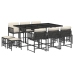 Set de comedor jardín 11 pzas con cojines ratán sintético negro