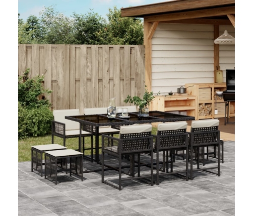 Set de comedor jardín 11 pzas con cojines ratán sintético negro
