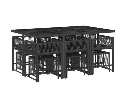 Set de comedor jardín 11 pzas con cojines ratán sintético negro