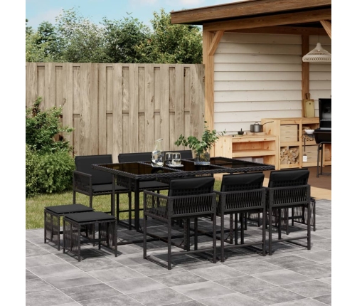 Set de comedor jardín 11 pzas con cojines ratán sintético negro