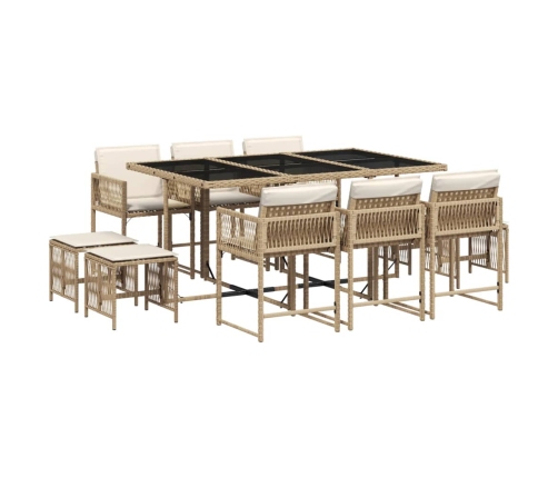 Set comedor de jardín 11 pzas con cojines ratán sintético beige