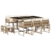 Set comedor de jardín 11 pzas con cojines ratán sintético beige