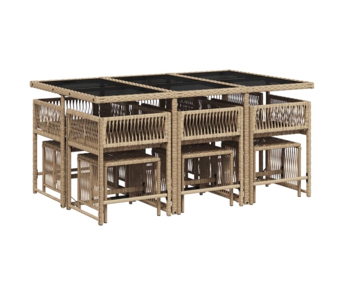 Set comedor de jardín 11 pzas con cojines ratán sintético beige